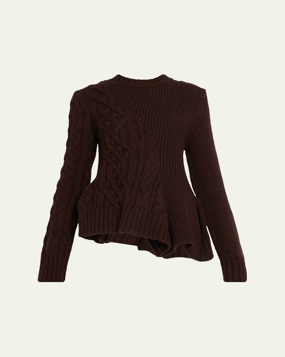 Cable Knit Asymmetric Peplum Sweater